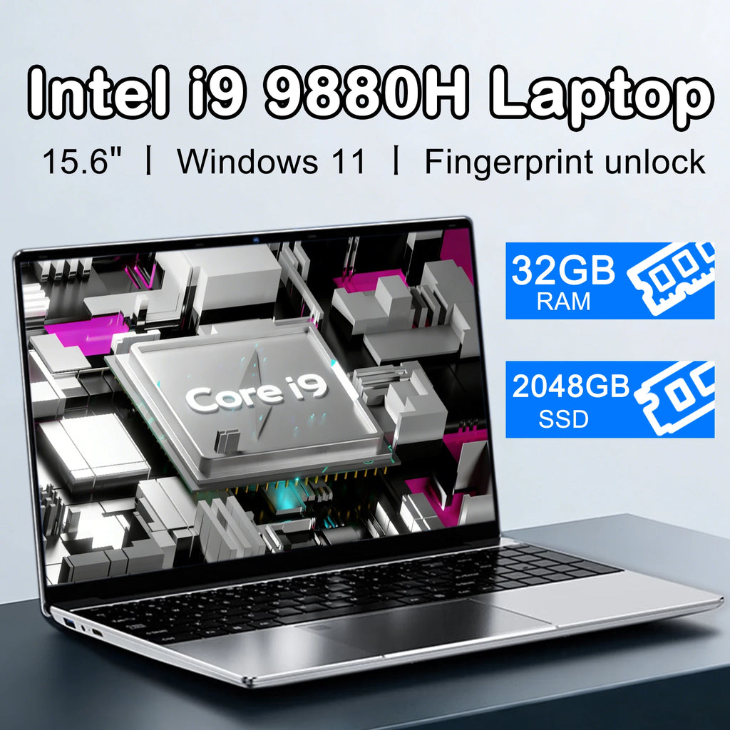 New 15.6 " Laptop Intel Core i9-9880H 32GB RAM 2TB SSD Ultra Slim Gaming Laptop 1920*1080 Windows 11 Office Study Home Use