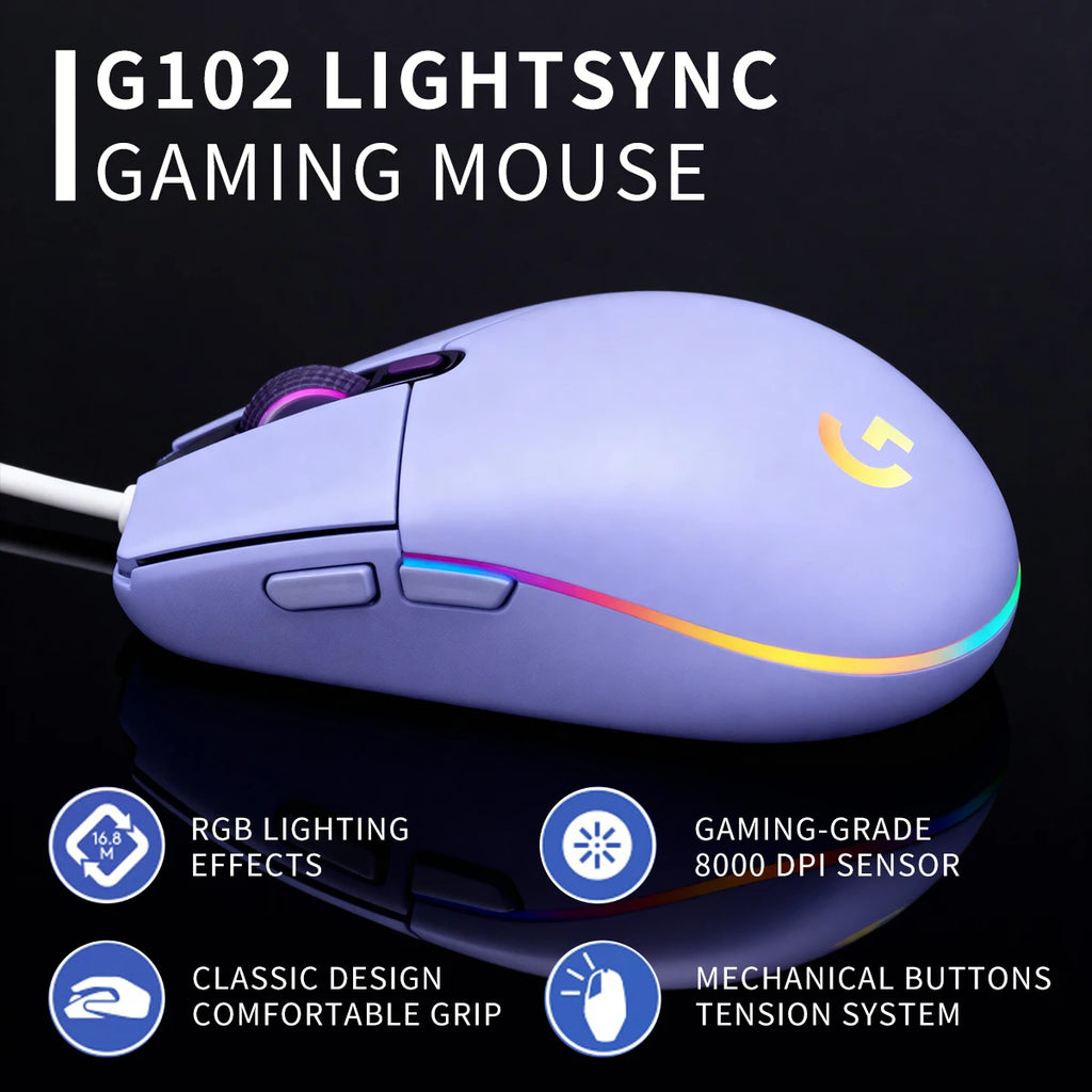 Logitech G102 Gaming Mouse 8000 DPI HERO Sensor 20M Click Durability RGB Lighting for Competitive Esports Daily Play G102  Mouse